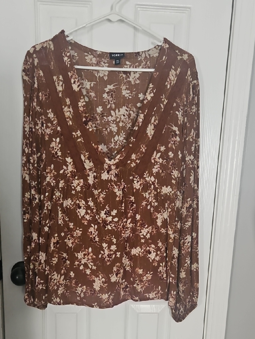 Torrid Bohemian Brown and Cream Floral V-Neck Blouse